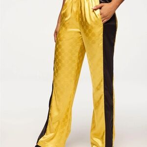 Zumba Fitness Yellow Satin Track Pants with Black Side Panels